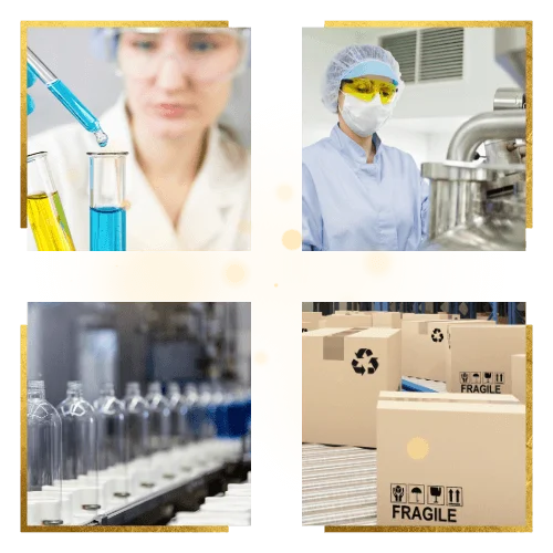 Etapas de laboratório, produção, envase e expedição